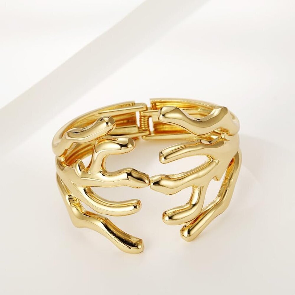 Trendy 18K Gold Plated Geometric Cuff Bangle for Women - Minimalist Open Design, - Picture 4 of 5